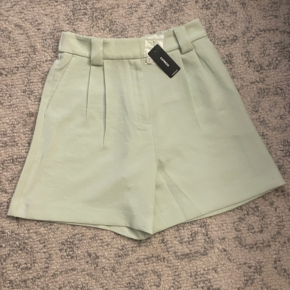 Express Mint Green Pleated High-Waist Women's Shorts